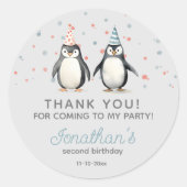 Sticker Rond Pingouins de fête, aquarelle, anniversaire d'enfan (Devant)