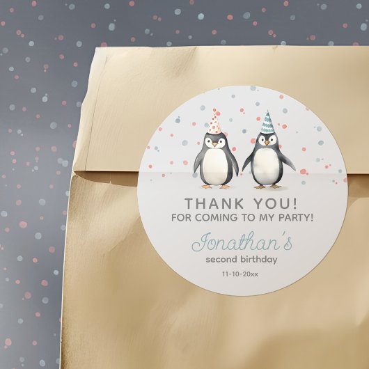 Sticker Rond Pingouins de fête, aquarelle, anniversaire d'enfan