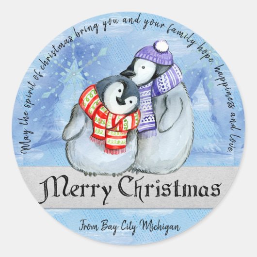 Sticker Rond Pingouins de Noël (Devant)
