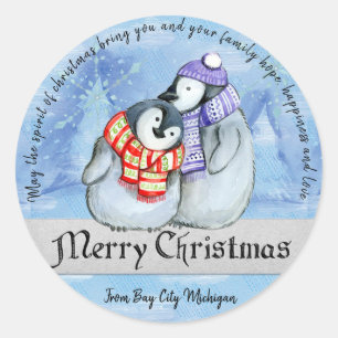 Sticker Rond Pingouins de Noël