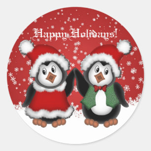 Sticker Rond Pingouins de Noël mignons