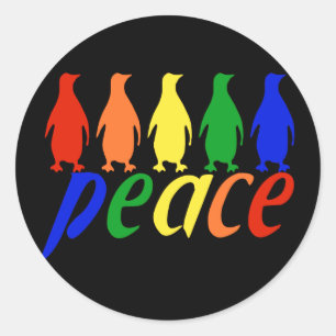 Sticker Rond Pingouins de paix d'arc-en-ciel