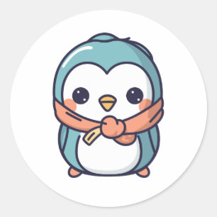 Sticker Rond Pingouin's Delight Kawaii Style Graphic