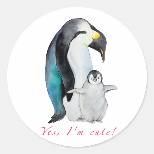 Sticker Rond Pingouins empereurs d'aquarelle mignons (Devant)
