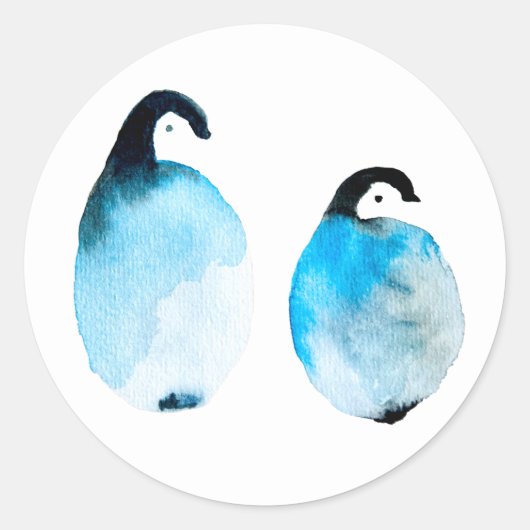 Sticker Rond Pingouins mignons aquarelle (Devant)