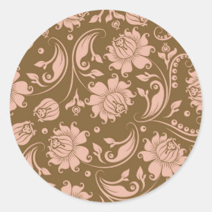 Sticker Rond Pink and Brown Floral