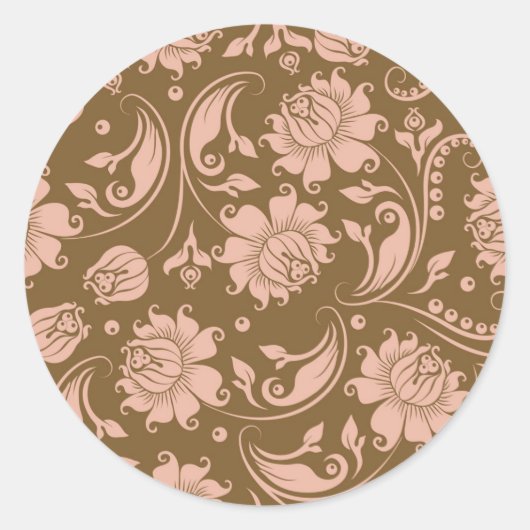 Sticker Rond Pink and Brown Floral (Devant)
