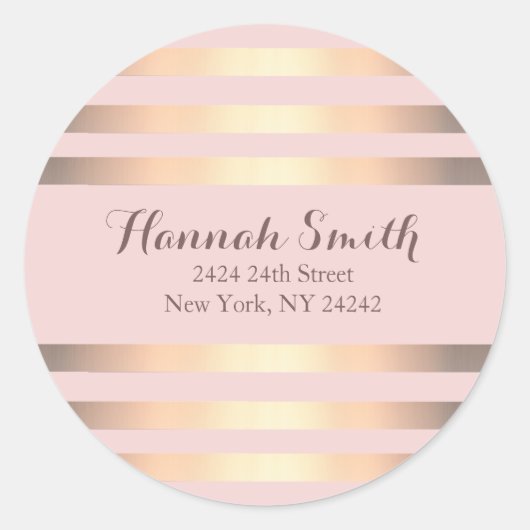 Sticker Rond Pink And Gold Stripes Retourner Adresse Sceau (Devant)