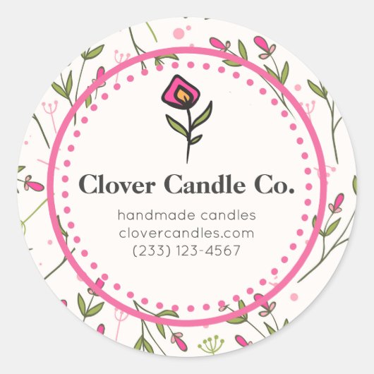 Sticker Rond Pink and Green Long Stem Fleur sauvage Business (Devant)
