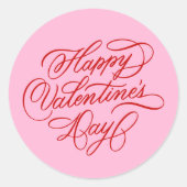 Sticker Rond Pink and Red Happy Valentines Day Calligraphy (Devant)