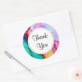 Sticker Rond Pink and Turquoise Marble Abstract Watercolor (Enveloppe)