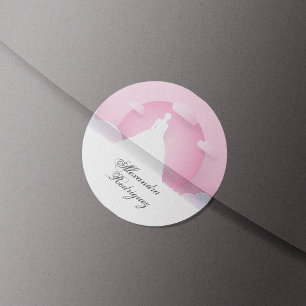 Sticker Rond Pink and White Silhouette