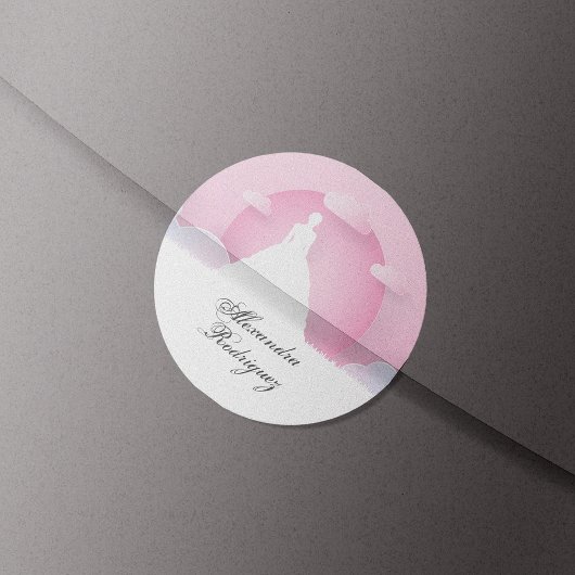 Sticker Rond Pink and White Silhouette