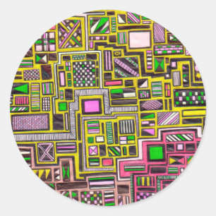 Sticker Rond Pink and Yellow Geometric shapes pop art punk