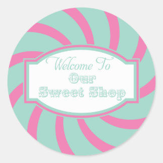 Sticker Rond Pink Aqua Bienvenue dans notre magasin de bonbons 
