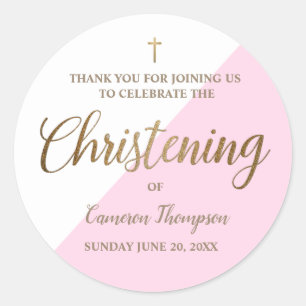 Sticker Rond Pink Baby Girl Personnalisé Christening Merci