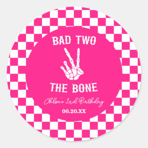 Sticker Rond Pink Bad Two The Bone Skeleton 2e fête d'anniversa