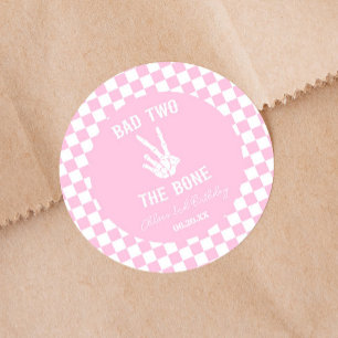 Sticker Rond Pink Bad Two The Bone Skeleton 2e fête d'anniversa