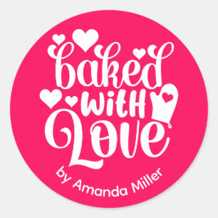 Sticker Rond Pink Baked With Love Mother's Day Baking