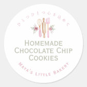 Sticker Rond Pink Baking Utensils Bakery Product Name (Devant)