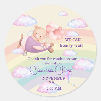 Sticker Rond Pink Bear Pastel Airplane Balloon