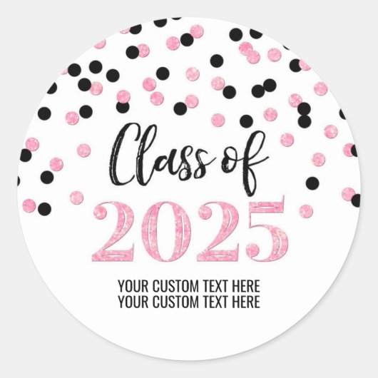 Sticker Rond Pink Black Confetti Graduation 2025 (Devant)