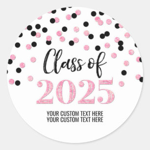 Sticker Rond Pink Black Confetti Graduation 2025