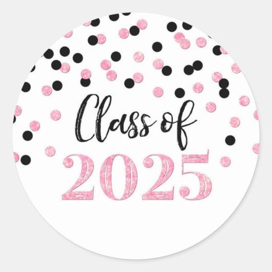 Sticker Rond Pink Black Confetti Graduation 2025 (Devant)
