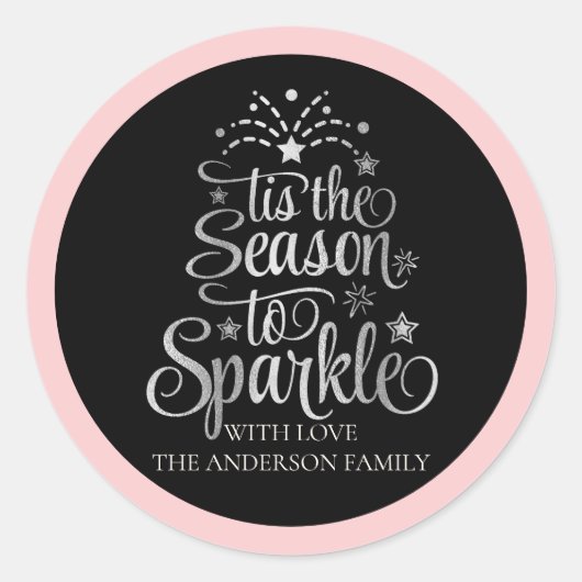 Sticker Rond Pink Black Nom de famille saison Étincelle Noël (Devant)
