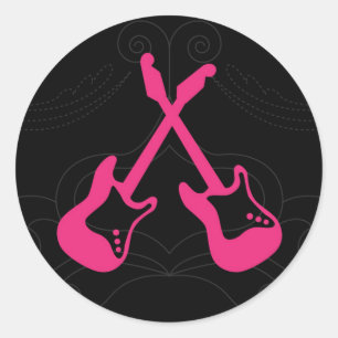 Sticker Rond Pink & Black Rock 'n' Roll Music Mariage à thème