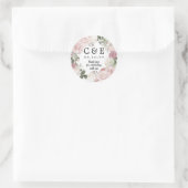 Sticker Rond Pink Blanc Floral Monogramme Mariage Merci (Sac)