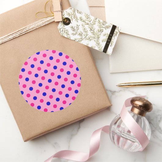 Sticker Rond Pink Blue Pink Polka Dot Pattern (Cadeaux)