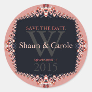 Sticker Rond Pink+Blue Ribbons Monogramme Enregistrer le sticke