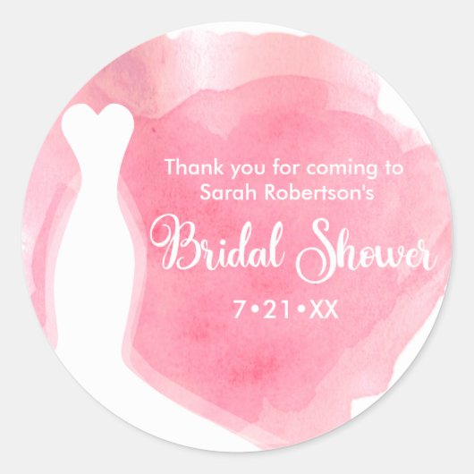Sticker Rond Pink Blush, Mariage Gown Aquarelle nuptiale (Devant)