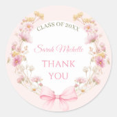 Sticker Rond Pink Boho Wildflowers Graduation Party (Devant)