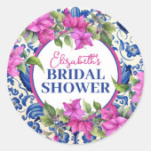 Sticker Rond Pink Bougainvillea Blue Tile Bridal Shower (Devant)