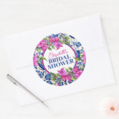 Sticker Rond Pink Bougainvillea Blue Tile Bridal Shower (Enveloppe)