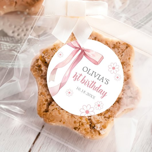 Sticker Rond Pink Bow 1er anniversaire fille