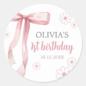 Sticker Rond Pink Bow 1er anniversaire fille (Devant)