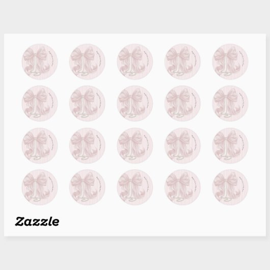 Sticker Rond Pink Bow and Stripes Baby Shower  (Feuille)