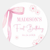 Sticker Rond Pink Bow Elegant 1er Anniversaire (Devant)