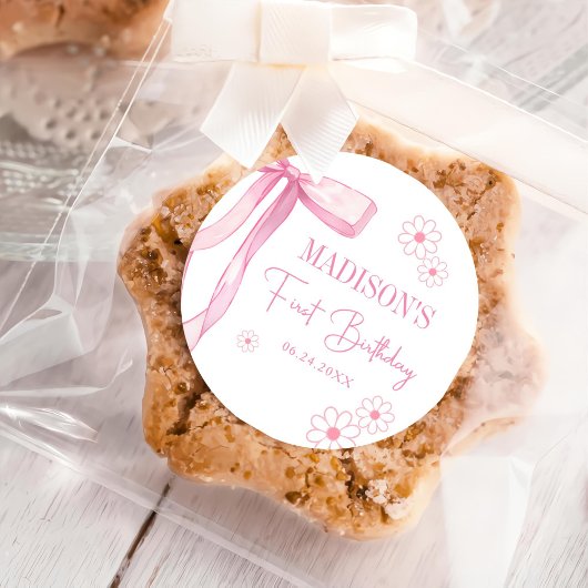 Sticker Rond Pink Bow Elegant 1er Anniversaire