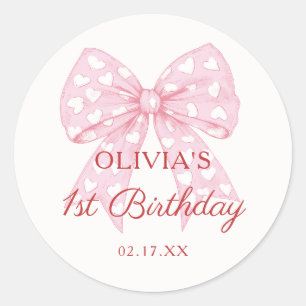 Sticker Rond Pink Bow Fille amoureuse 1er anniversaire