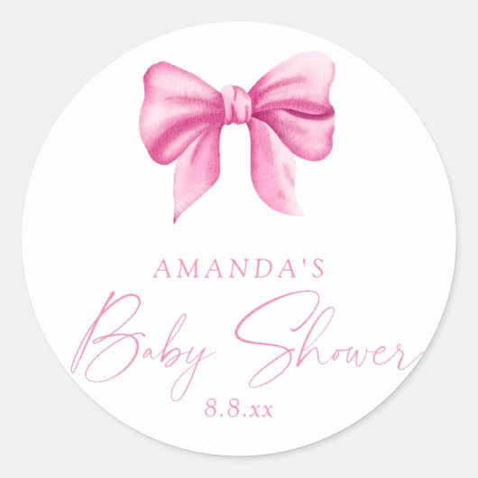 Sticker Rond PINK BOW fille Baby shower (Devant)