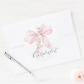 Sticker Rond Pink Bow fille magnifique 1er anniversaire (Enveloppe)