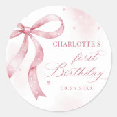 Sticker Rond Pink Bow Girl 1er anniversaire (Devant)