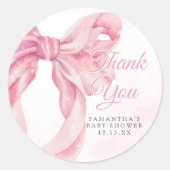 Sticker Rond Pink Bow Girl Baby Shower (Devant)