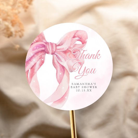 Sticker Rond Pink Bow Girl Baby Shower