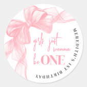 Sticker Rond Pink Bow Girls 1st Birthday (Devant)