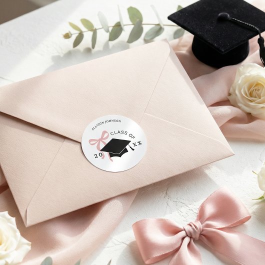 Sticker Rond Pink Bow Graduation Envelope Seal